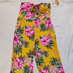 No Boundaries Strapless Jumpsuit Tie Front Yellow Floral Size XL(15-17)